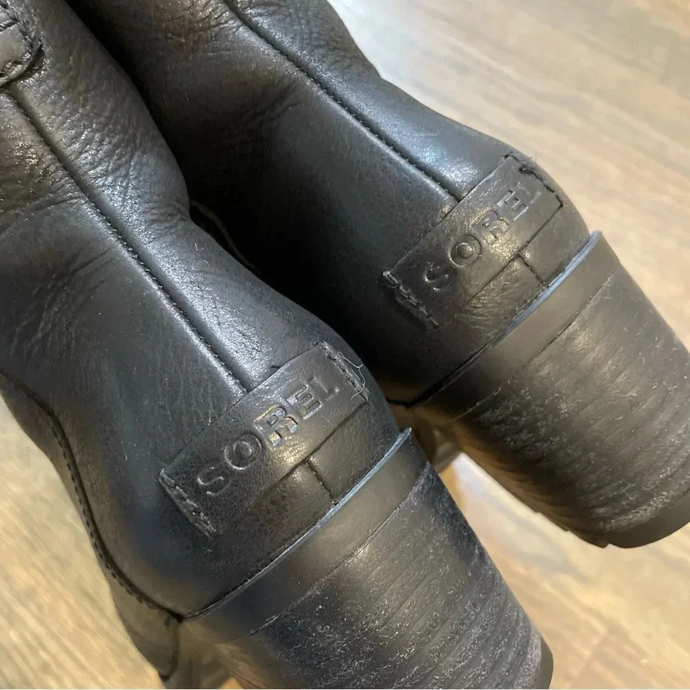 SOREL Women's Cate Lace Bootie Rain Boot Size 7.5 Black Waterproof Leather